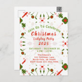 Christmas Ladybug Party Red White Green ポストカード (正面/裏面)