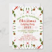 Christmas Ladybug Party Red White Green 招待状 (正面)