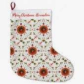 Christmas Ladybug Red, Green, and White Name ラージクリスマスストッキング (正面)