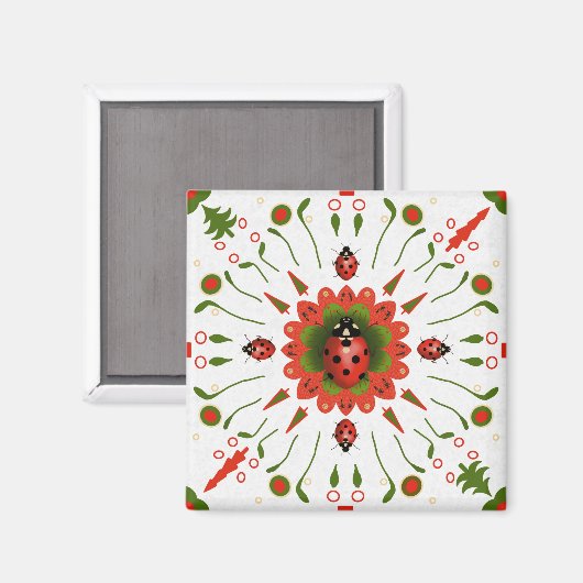 Christmas Ladybug Red White Green マグネット (正面/裏面)