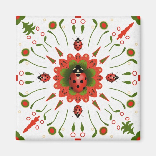 Christmas Ladybug Red White Green マグネット (正面)