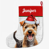 Christmas Lakeland Terrier Name Woof Background ラージクリスマスストッキング (裏面)