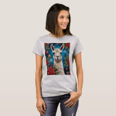 Christmas Lama With Poinsettias & Ornaments Tシャツ (正面フル)