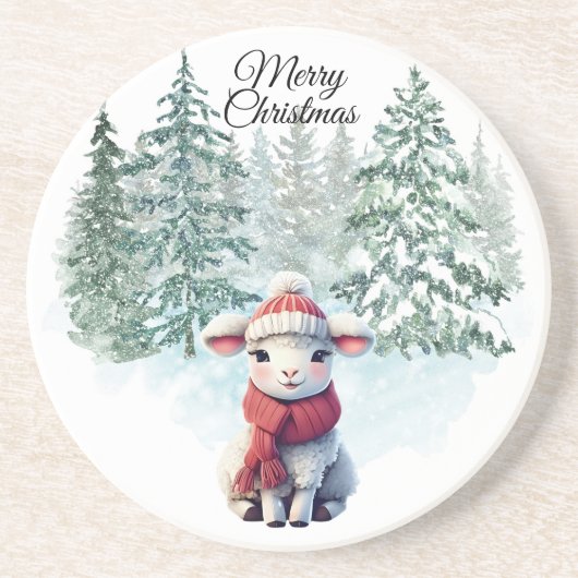 Christmas Lamb Sandstone Coaster コースター (正面)