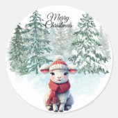 Christmas Lamb Sticker ラウンドシール (正面)
