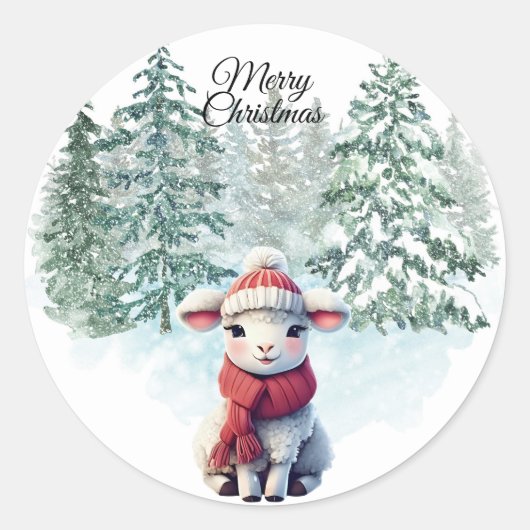 Christmas Lamb Sticker ラウンドシール (正面)