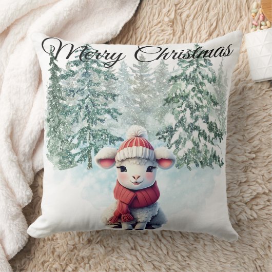 Christmas Lamb Throw Pillow クッション (ブランケット)
