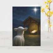 Christmas Lamb Watching Baby Jesus カード (黄色い花)