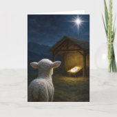 Christmas Lamb Watching Baby Jesus カード (正面)