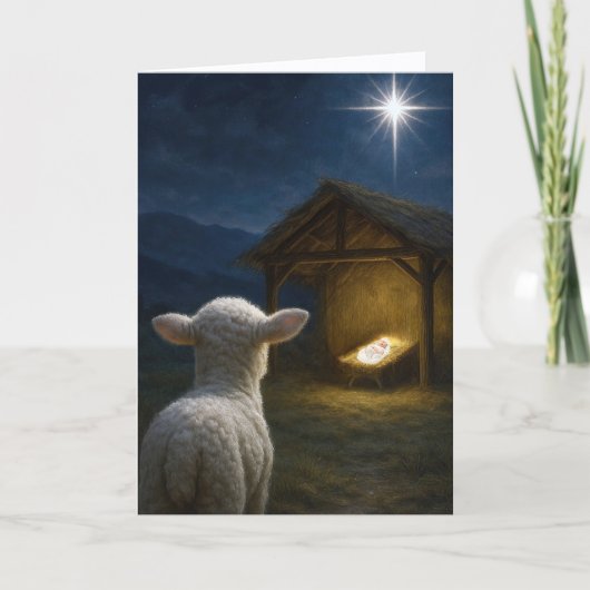 Christmas Lamb Watching Baby Jesus カード (正面)