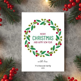 Christmas Leaves Wreath Holiday Greeting Card シーズンカード
