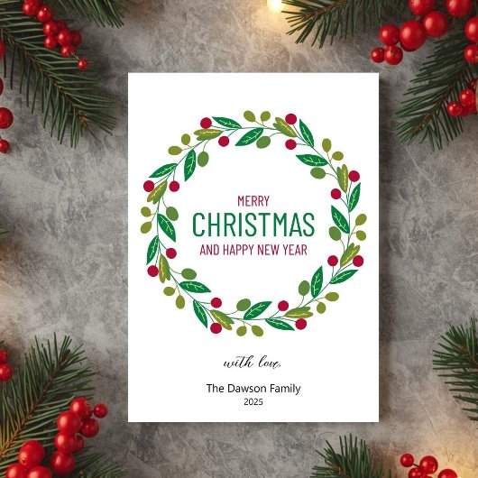 Christmas Leaves Wreath Holiday Greeting Card シーズンカード