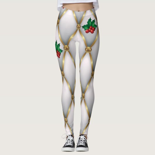 Christmas Leggings – Festive Holiday Pattern  レギンス (正面)