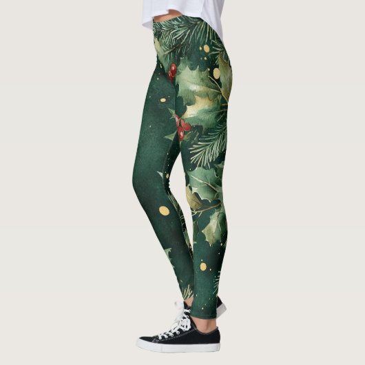 Christmas Leggings – Festive Holiday Pattern レギンス (左)