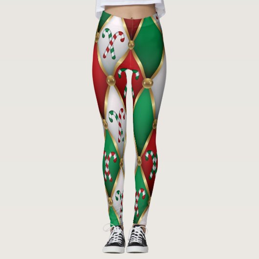 Christmas Leggings – Festive Holiday Pattern  レギンス (正面)