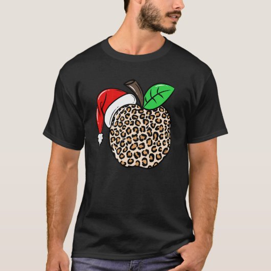 Christmas Leopard Apple Santa Hat Christmas Teache Tシャツ (正面)