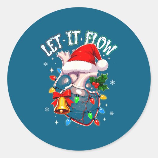 Christmas Let I T Flow Anatomy Heart Cardiac Nurse ラウンドシール (正面)