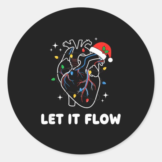 Christmas Let It Flow Cardiac Heart Funny Nurse Ho ラウンドシール (正面)