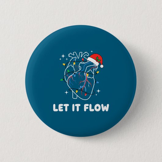 Christmas Let It Flow Cardiac Heart Funny Nurse Ho 缶バッジ (正面)