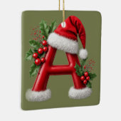 Christmas Letter A Decorated With Santa Hat セラミックオーナメント (右)