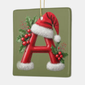 Christmas Letter A Decorated With Santa Hat セラミックオーナメント (左)