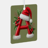 Christmas Letter A Decorated With Santa Hat メタルオーナメント (正面右)
