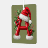 Christmas Letter A Decorated With Santa Hat メタルオーナメント (正面左)