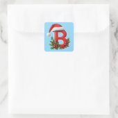 Christmas Letter B Decorated With Santa Hat スクエアシール (バッグ)