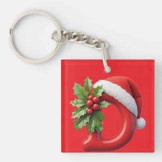 Christmas Letter D Decorated With Santa Hat キーホルダー