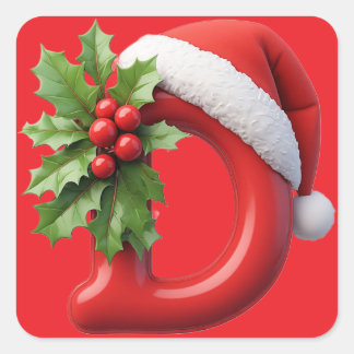 Christmas Letter D Decorated With Santa Hat スクエアシール