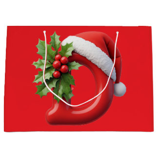Christmas Letter D Decorated With Santa Hat ラージペーパーバッグ