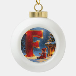 Christmas Letter F Ornament | Red Gold Monogram セラミックボールオーナメント