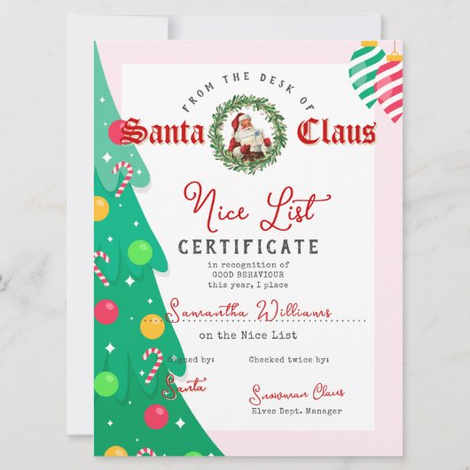 Christmas Letter from Santa Nice List Certificate (裏面)