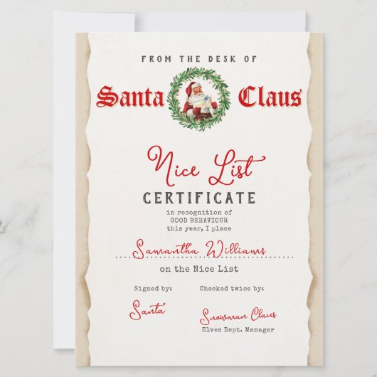 Christmas Letter from Santa Nice List Certificate (裏面)