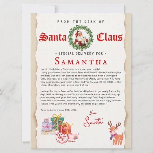 Christmas Letter from Santa Nice List Certificate (正面)