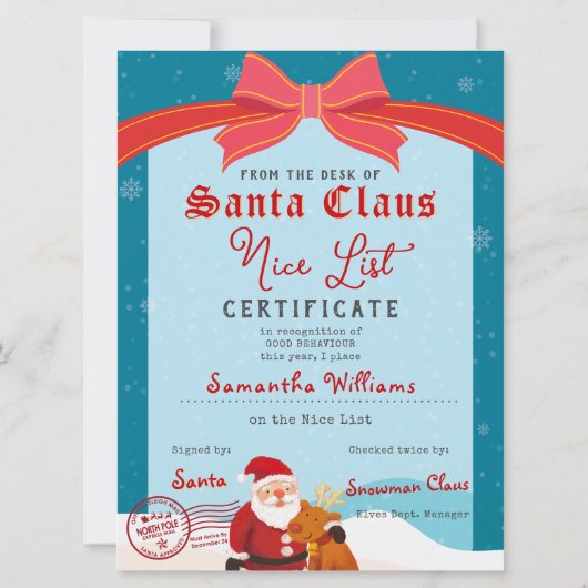 Christmas Letter from Santa Nice List Certificate (裏面)