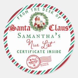 Christmas Letter from Santa Nice List Certificate ラウンドシール