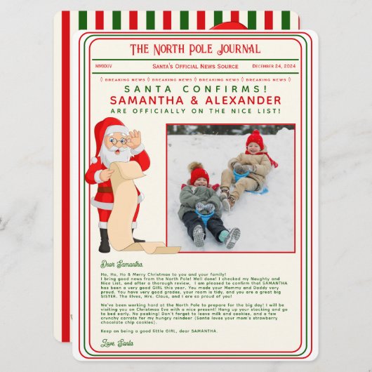 Christmas Letter from Santa North Pole Newspaper   (正面/裏面)