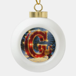 Christmas Letter G Ornament | Red Gold Monogram セラミックボールオーナメント