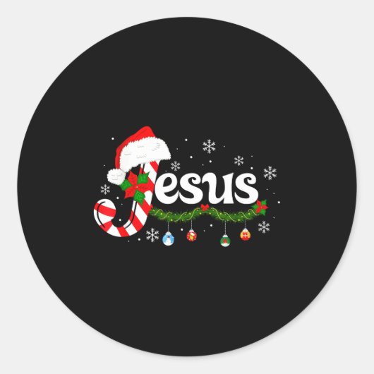 Christmas Letter J For Jesus Christian Candy Cane  ラウンドシール (正面)