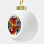Christmas Letter J Ornament | Red Gold Monogram セラミックボールオーナメント (右)