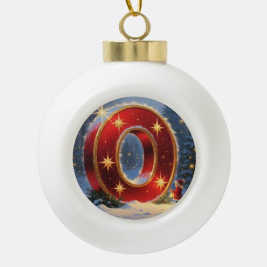 Christmas Letter O Ornament | Red Gold Monogram セラミックボールオーナメント (正面)