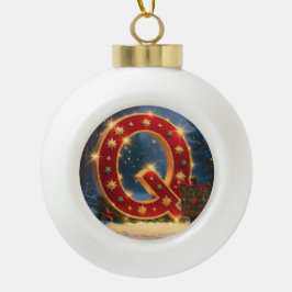 Christmas Letter Q Ornament | Red Gold Monogram セラミックボールオーナメント