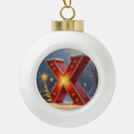 Christmas Letter X Ornament | Red Gold Monogram セラミックボールオーナメント