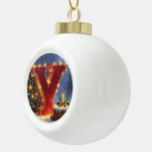 Christmas Letter Y Ornament | Red Gold Monogram セラミックボールオーナメント (右)