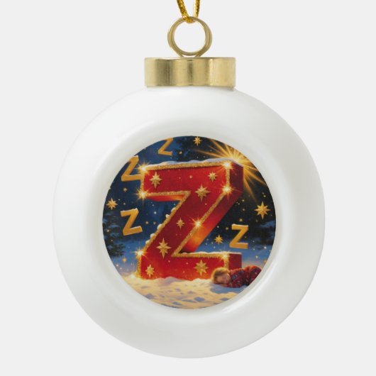 Christmas Letter Z Ornament | Red Gold Monogram セラミックボールオーナメント (正面)