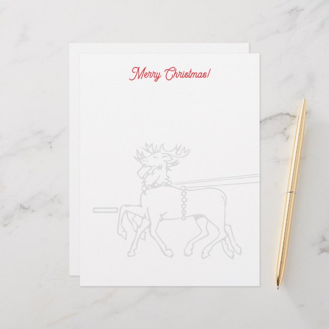 Christmas letterhead with Santa's reindeer drawing レターヘッド (正面/裏面インサイチュ)