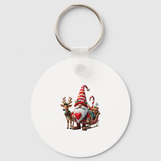 Christmas Light Gnome Santa Claus Riding Sleigh Hi キーホルダー (正面)
