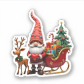 Christmas Light Gnome Santa Claus Riding Sleigh Hi シール (正面)