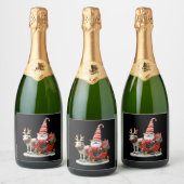 Christmas Light Gnome Santa Claus Riding Sleigh Hi スパークリングワインラベル (ボトル)